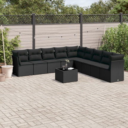 Loungegrupp 10 delar med svarta dynor konstrotting