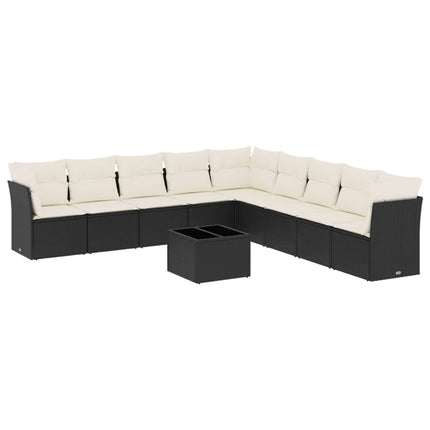 Loungegrupp 10 delar med svarta dynor konstrotting
