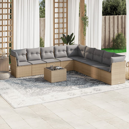 Soffgrupp för trädgård med dynor 10 delar beige konstrotting