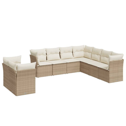 Soffgrupp för trädgården med dynor 9 delar beige konstrotting