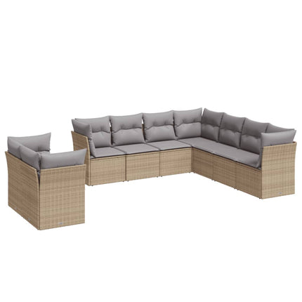 Soffgrupp för trädgården med dynor 9 delar beige konstrotting