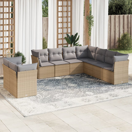 Soffgrupp för trädgården med dynor 9 delar beige konstrotting