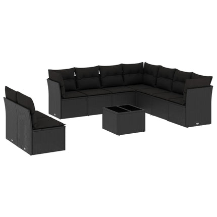 Loungegrupp 10 delar med svarta dynor konstrotting