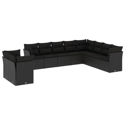 Loungegrupp 10 delar med svarta dynor konstrotting
