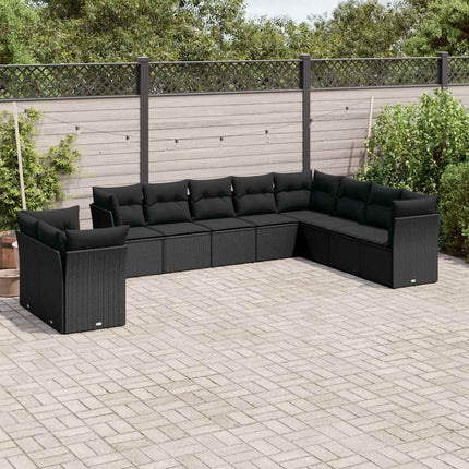 Loungegrupp 10 delar med svarta dynor konstrotting