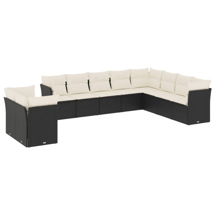 Loungegrupp 10 delar med svarta dynor konstrotting
