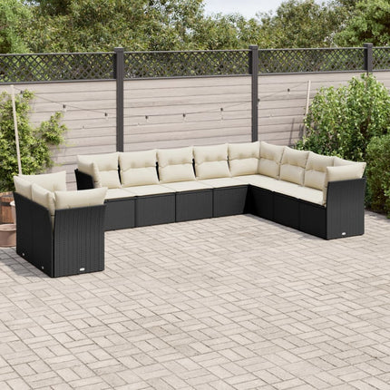 Loungegrupp 10 delar med svarta dynor konstrotting