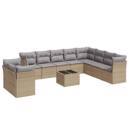 Loungegrupp för trädgården m. dynor 11 delar beige konstrotting