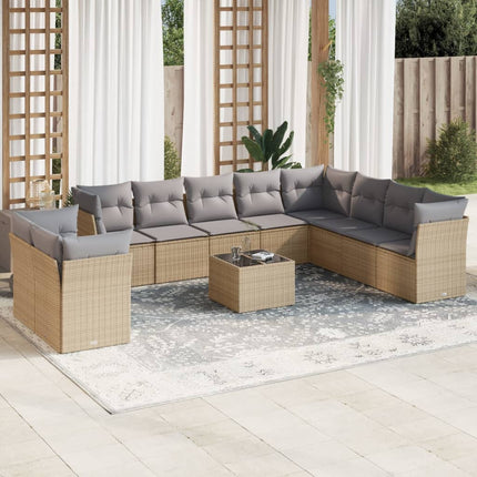 Loungegrupp för trädgården m. dynor 11 delar beige konstrotting