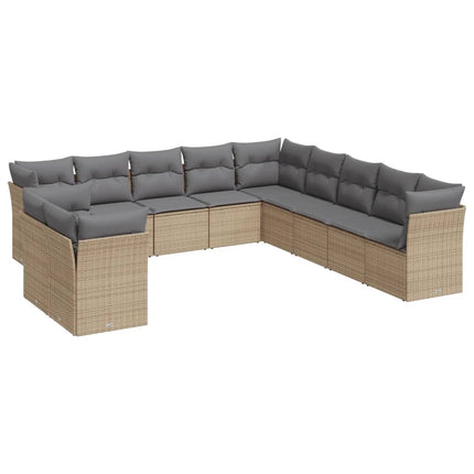 Loungegrupp för trädgården m. dynor 11 delar beige konstrotting