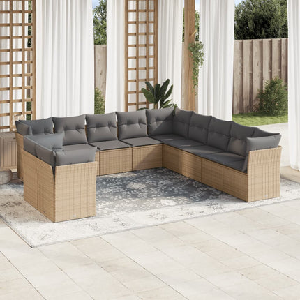 Loungegrupp för trädgården m. dynor 11 delar beige konstrotting