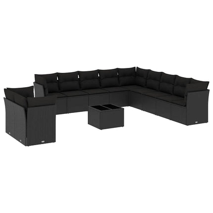 Loungegrupp med dynor 12 delar svart konstrotting