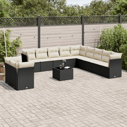 Loungegrupp med dynor 12 delar svart konstrotting