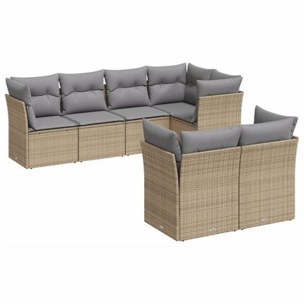Matgrupp för trädgården med dynor 7 delar beige konstrotting