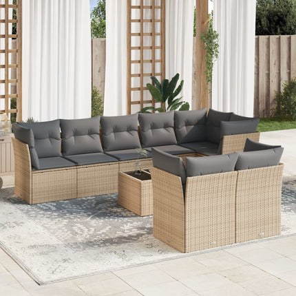 Soffgrupp för trädgården med dynor 9 delar beige konstrotting