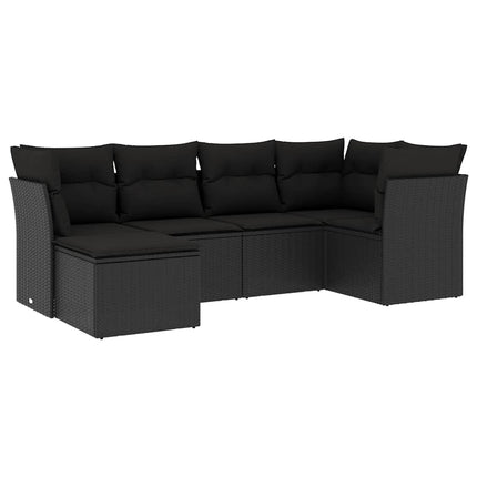 Loungegrupp med dynor 6 delar svart konstrotting
