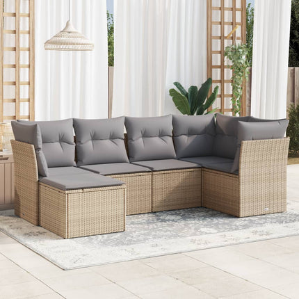 Soffgrupp för trädgården med dynor 6 delar beige konstrotting