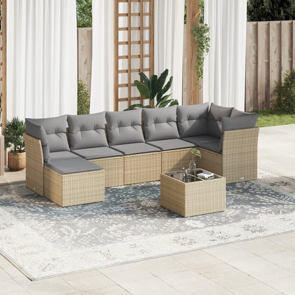 Matgrupp för trädgården med dynor 8 delar beige konstrotting
