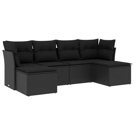 Loungegrupp med dynor 6 delar svart konstrotting