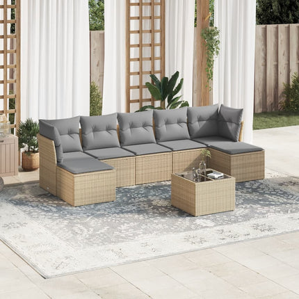 Matgrupp för trädgården med dynor 8 delar beige konstrotting