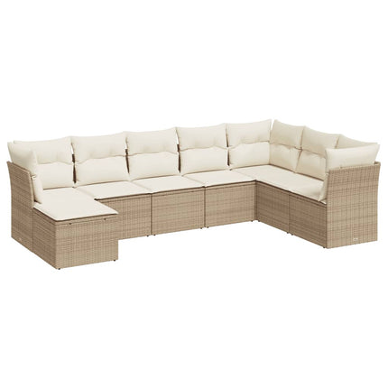 Matgrupp för trädgården med dynor 8 delar beige konstrotting