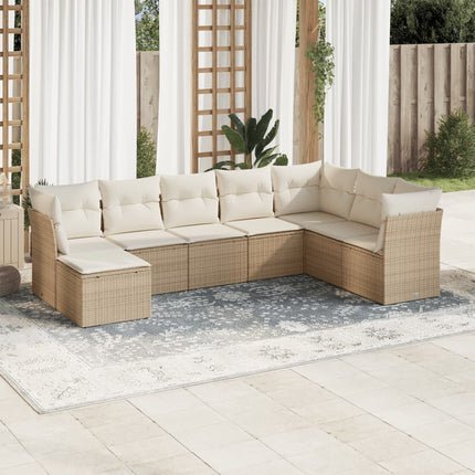 Matgrupp för trädgården med dynor 8 delar beige konstrotting