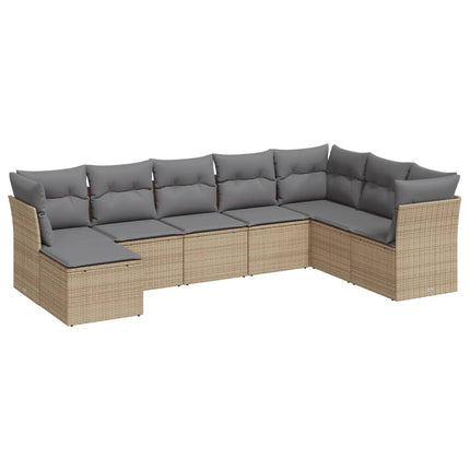 Matgrupp för trädgården med dynor 8 delar beige konstrotting