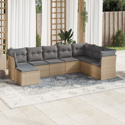 Matgrupp för trädgården med dynor 8 delar beige konstrotting
