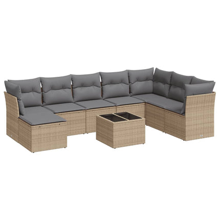Soffgrupp för trädgården med dynor 9 delar beige konstrotting
