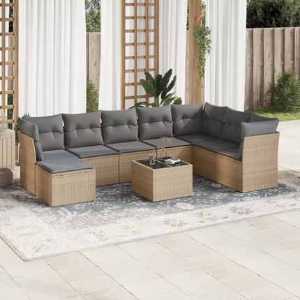 Soffgrupp för trädgården med dynor 9 delar beige konstrotting