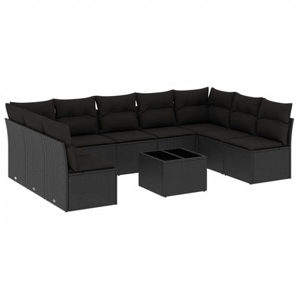 Loungegrupp 10 delar med svarta dynor konstrotting