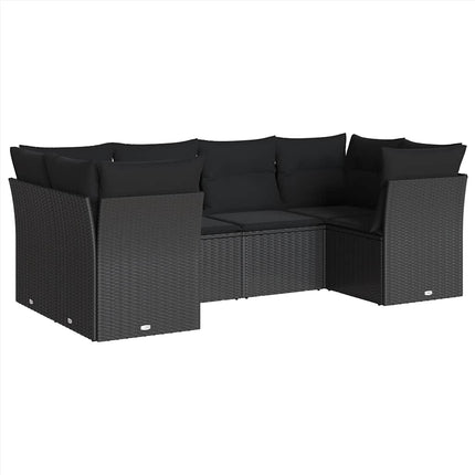 Loungegrupp med dynor 6 delar svart konstrotting