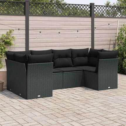 Loungegrupp med dynor 6 delar svart konstrotting