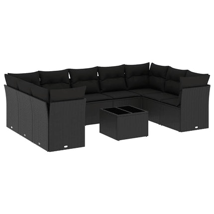Loungegrupp 10 delar med svarta dynor konstrotting