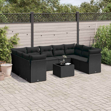 Loungegrupp 10 delar med svarta dynor konstrotting