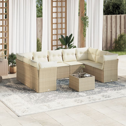 Soffgrupp för trädgård med dynor 10 delar beige konstrotting
