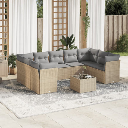Soffgrupp för trädgård med dynor 10 delar beige konstrotting