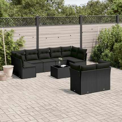 Loungegrupp 10 delar med svarta dynor konstrotting