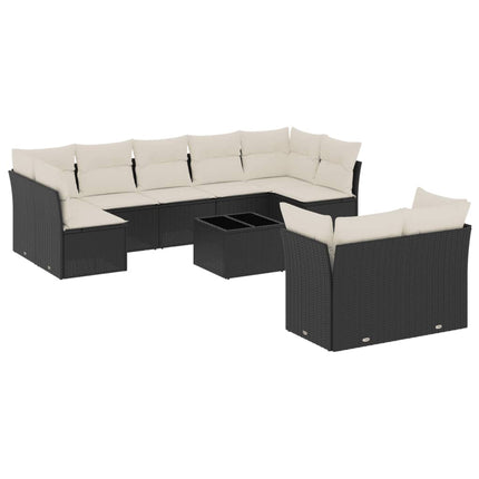 Loungegrupp 10 delar med svarta dynor konstrotting