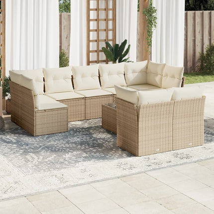 Soffgrupp för trädgård med dynor 10 delar beige konstrotting