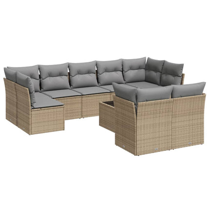 Soffgrupp för trädgård med dynor 10 delar beige konstrotting