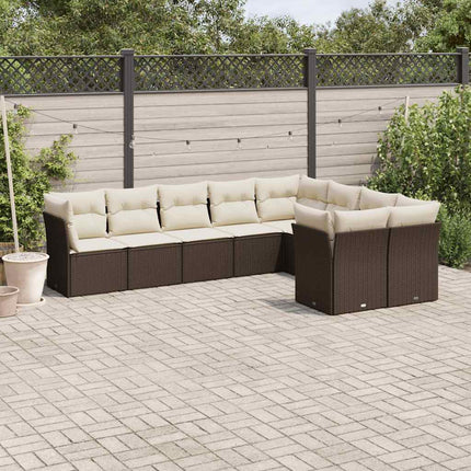 Loungegrupp för trädgården med dynor 9 delar konstrotting brun
