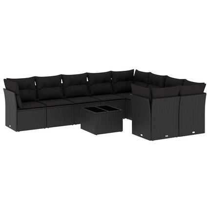 Loungegrupp 10 delar med svarta dynor konstrotting
