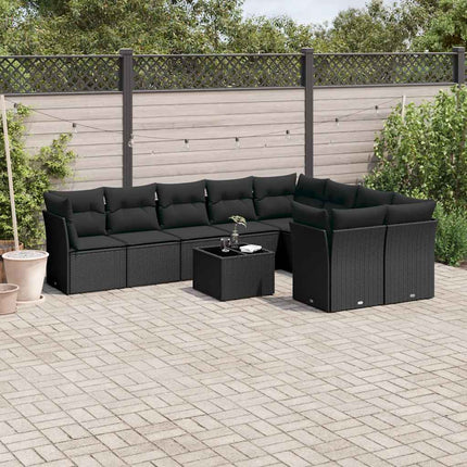 Loungegrupp 10 delar med svarta dynor konstrotting