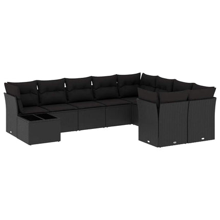 Loungegrupp 10 delar med svarta dynor konstrotting