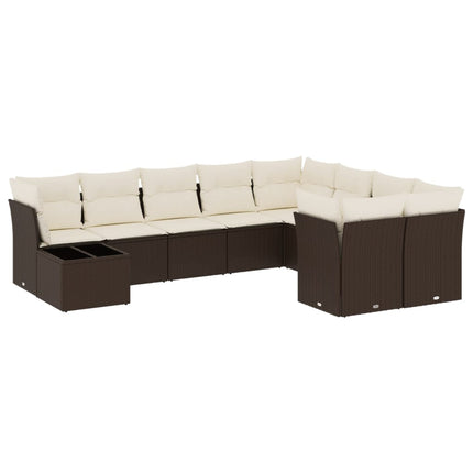 Loungegrupp 10 delar med brun dynor konstrotting