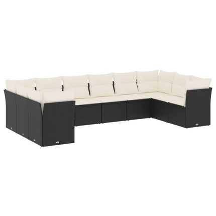 Loungegrupp 10 delar med svarta dynor konstrotting
