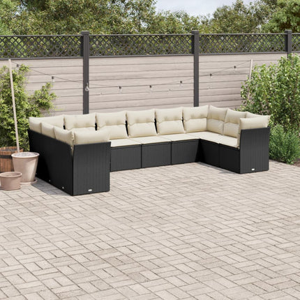 Loungegrupp 10 delar med svarta dynor konstrotting