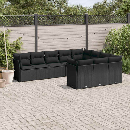 Loungegrupp 10 delar med svarta dynor konstrotting