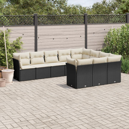 Loungegrupp 10 delar med svarta dynor konstrotting